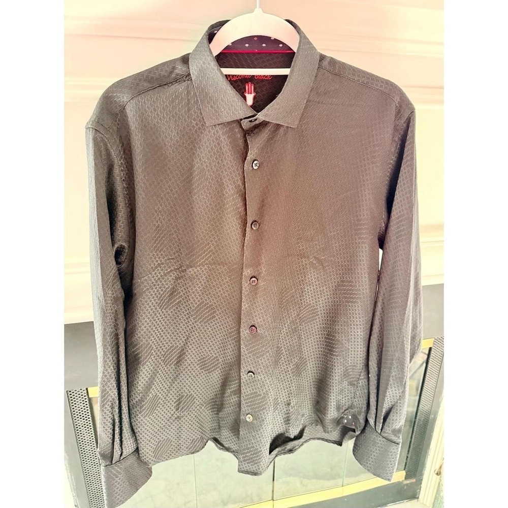Luchiano Visconti Button Down L/S  Shirt Size Medium Black Like New